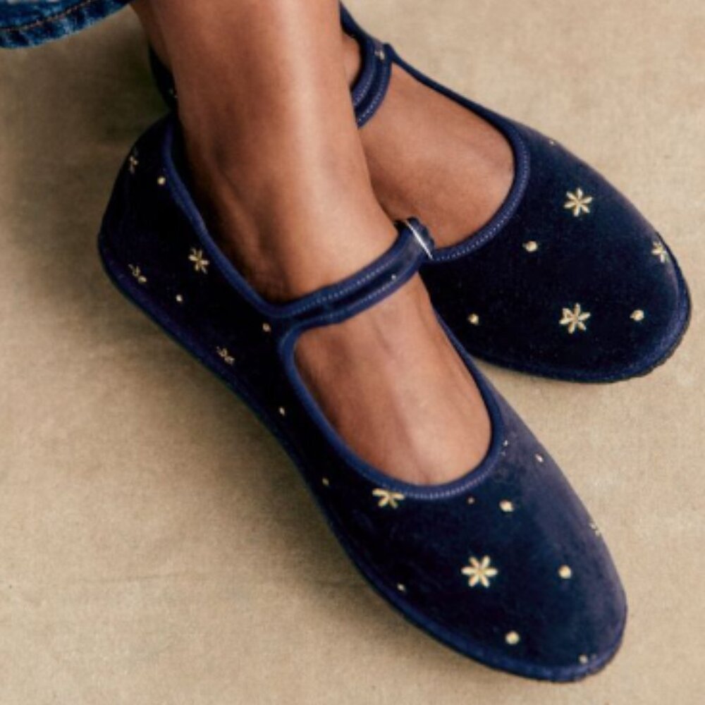 Sezane Mary Janes - Sézane X Vibi Venezia Gold Floral Embroidery - Size 8